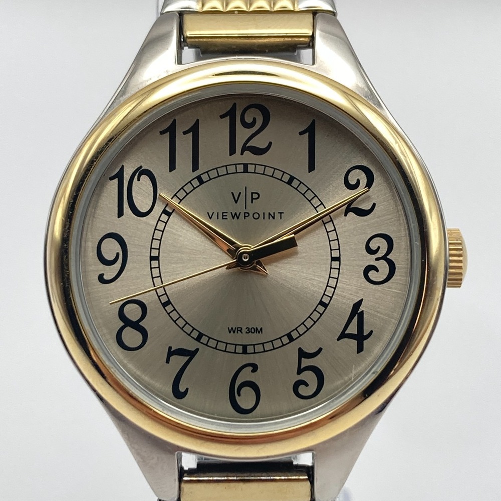Viewpoint Women's Easy Reader Watch 30mm Two Tone Stretch Band New Battery 6.5"